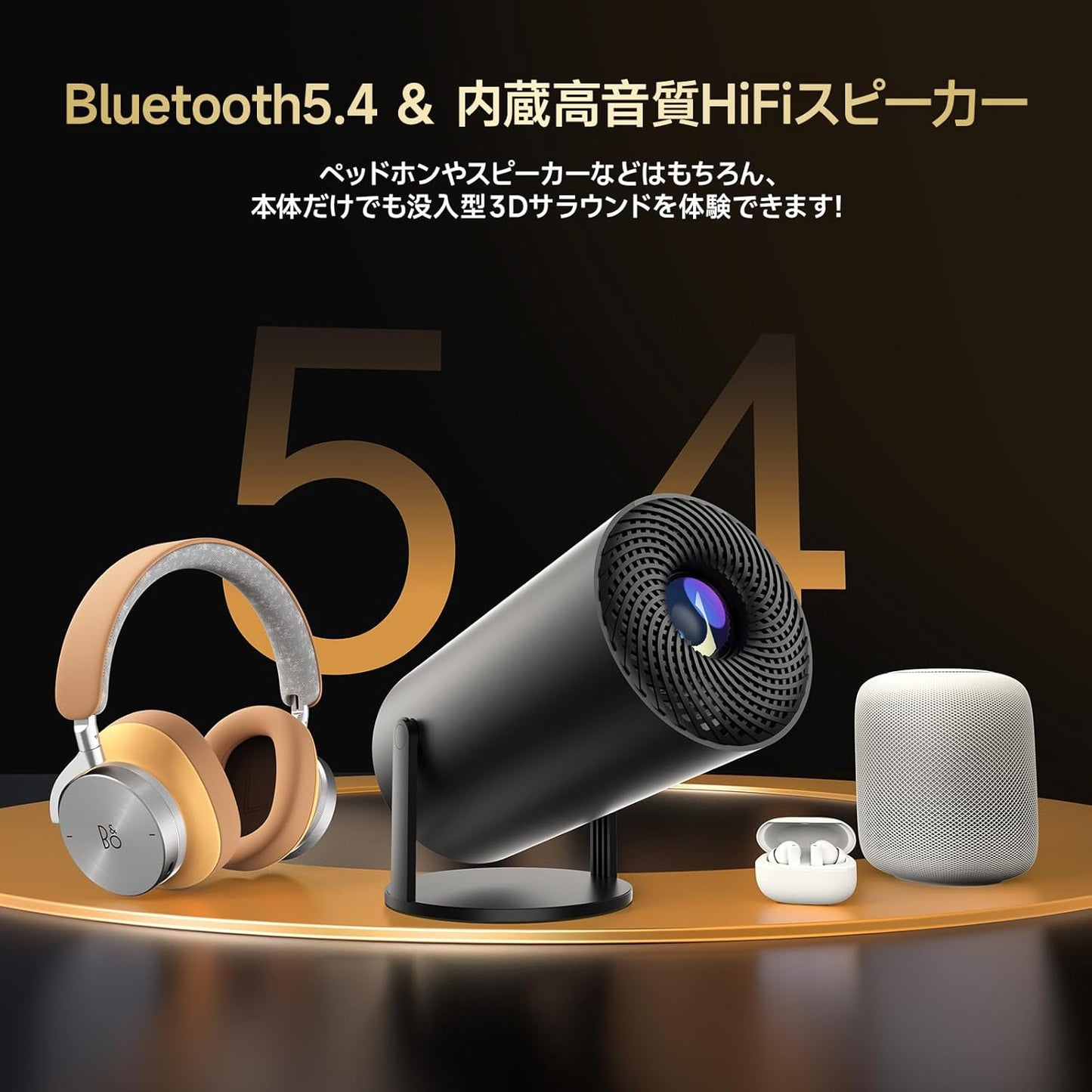 JOWLURKプロジェクター 家庭用【業界初公式Netflix・21000LM明るさプラス・270°回転・自動台形補正】プロジェクター 小型 天井投影4k対応Wi-Fi6瞬時接続 Bluetooth5.4 300"大画面 1080Pホームプロジェクター HiFiスピーカー内蔵 超短距離投影50％ズームスマホ/DVD/PS4/Switch/など対応低遅延 軽量 操作簡単日本語取扱説明書 (黒)